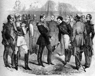 Recepción del Emperador francés Napoleón III (1808-1873) por el Zar ruso Alejandro II (1818-1881) en Varsovia (Polonia)