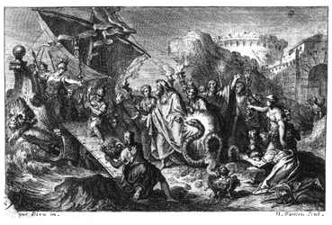 Reencarnación de Asclepio en forma de serpiente en el momento de la llegada de su culto a Roma desde Grecia en 293 a. C.