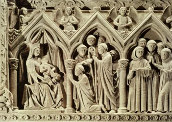 Relieve que representa la Presentación de los Monjes a la Virgen por San Esteban de Aubazine, de la Tumba de San Esteban