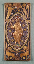 Placa relicario que representa a Cristo con los símbolos de los evangelistas