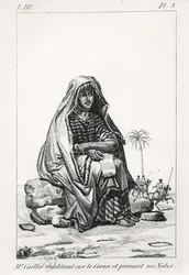 René Caillié reflexionando sobre el Corán y tomando notas, de Diario de un viaje a Tombuctú por René Caillié, 1830