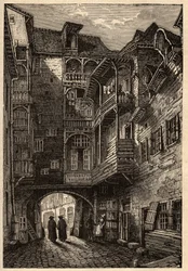 Rennes - La antigua puerta del pasaje de las Carmelitas - grabado en “PATRIE” - DESCRIPCIÓN PICTURESQUE DE FRANCIA EN 6 VOLÚMENES POR LUCIEN HUARD - finales del siglo XIX