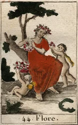Representación de Flora, diosa de las flores. De "Mitología de la Juventud" por Pierre Blanchard 1803