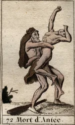 Representación de Hércules derrotando a Anteo, Rey de Libia. De “Mitología de la Juventud” por Pierre Blanchard 1803.