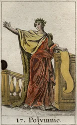 Representación de Polimnia, Musa del himno sagrado y la elocuencia. De “Mitología de la juventud” por Pierre Blanchard 1803.