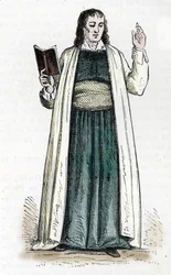 Representación de un sacerdote teofilántropo (grabado en color)
