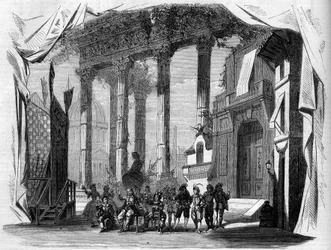 Representación de una ópera: Escenografía del Acto I de “Salvador Rosa” después de un libreto de Henry Trianon (1811-1896) y Eugene Grange (1810-1887), y música de Jules Laurent Duprato (1827-1892). París, Ópera Cómica