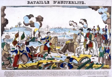 Representación de la Batalla de Austerlitz, o Batalla de los Tres Emperadores, el 02/12/1805. Imagen de Epinal