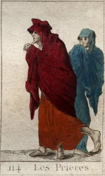 Representación de las Oraciones (o Lites), hijas de Júpiter, en forma de mujeres viejas, cojas y humildes. De “Mitología de la Juventud” por Pierre Blanchard 1803