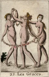 Representación de las tres Gracias: Aglae, Thalie y Eufrosina, hijas de Venus y Baco. De “Mitología de la Juventud” por Pierre Blanchard 1803.