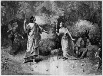 Representación teatral: "El sueño de una noche de verano" de Paul Meurice (1818-1905) según William Shakespeare (1564-1616). París, Teatro Nacional de la Odeon.