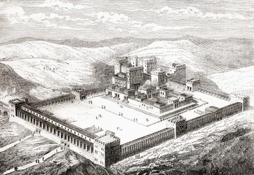 Segundo Templo restaurado que sustituyó al Templo de Salomón, Jerusalén, de Les Merveilles de la Science, pub.1870