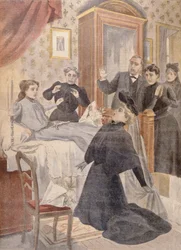 Resurrección de una joven de su lecho de muerte, ilustración de Le Petit Journal, 1902