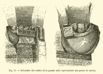 Caída de las bóvedas de la gran sala representando una proa de barco