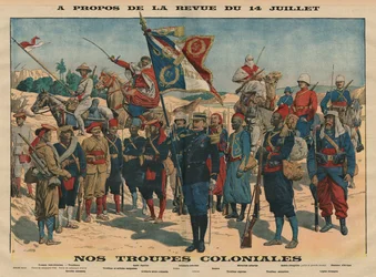 Desfile del 14 de julio, nuestras tropas coloniales, ilustración de «Le Petit Journal», suplemento ilustrado, 13 de julio de 1913