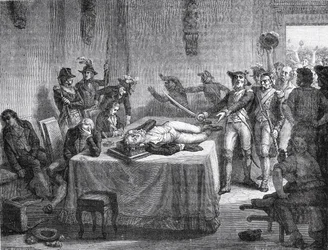 Robespierre esperando la ejecución tras dispararse en la mandíbula en 1794