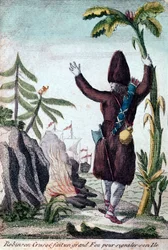 Robinson Crusoe hace un fuego para llamar la atención sobre su isla, Imagerie Basset