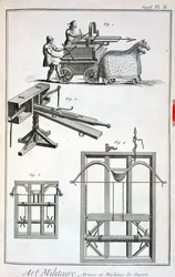 Maquinaria balística romana, de la Encyclopedie des Sciences et Metiers por Denis Diderot (1713-84), publicado c.1770