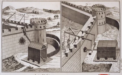 Arietes romanos, de la Encyclopedie des Sciences et Metiers por Denis Diderot (1713-84), publicado c.1770
