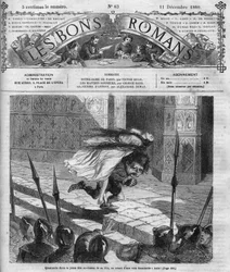 Serie romana: “Notre Dame de París” por Victor Hugo (1802-1885). Quasimodo y Esmeralda. Grabado en “Les bons romances”