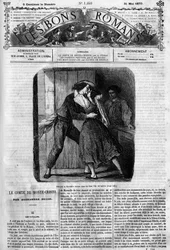 Novela por entregas: «El conde de Montecristo» (Monte-Cristo) de Alexandre Dumas (1802-1870). Escena de sexo entre Edmond Dantès y Mercédès. Grabado en «Les bons romances»