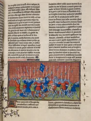 Real 20 C. VII, f.34 La batalla de Courtrai, ilustración de las 