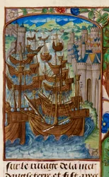 Royal 20 E. III, fol.186v Flota francesa atacada en Sluys, de 