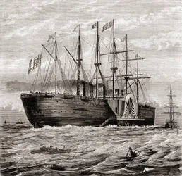 SS Great Eastern, barco de vapor de hierro diseñado por Isambard Kingdom Brunel, de Les Merveilles de la Science, publicado c.1870 (grabado)