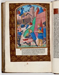 Sabinus, un auxiliar sirio, ofrece escalar el muro de Jerusalén y es presentado a Tito, 70 d.C.