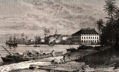 Saigón - Vietnam - Ciudad Ho-Chi-Minh (Ciudad Ho Chi Minh) - grabado en “La France illustrée: geografía, historia, administración estadística” por V.-A. Malt-Brown. 1884