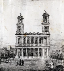 Iglesia de Saint Sulpice, París - "Alphabet Picturesque des Monumens de Paris" c.1840 (grabado)