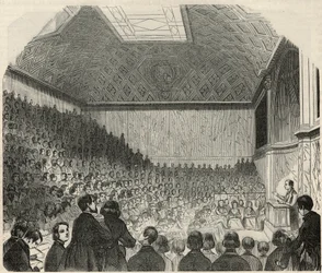 Sala de clases en el Colegio de Francia en París en el siglo XIX - Grabado en “Tableau-de-Paris” de Edmond Texier 1852