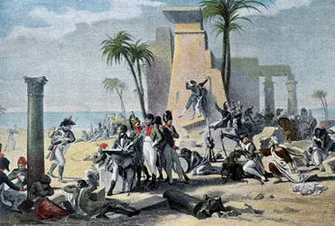 Escena en el Alto Egipto (Denon vivo y el Armee francés descansando entre los restos) (Denon vivo) - en "Victoires et Conquêtes des Armees Francaises", París.
