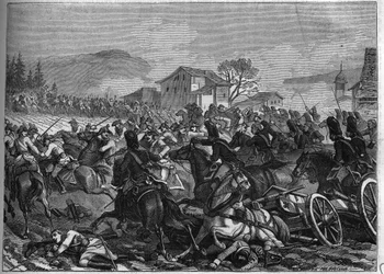 Segunda Coalición (1798-1800): Batalla de Stockach el 3 de mayo de 1800 entre Francia y Austria - Grabado de 1865 en “Historia del Consulado y del Imperio” de Louis Adolphe Thiers - Guerra de la Segunda Coalición (1798-1800): batalla de Stockach y Engen