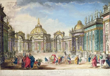 Diseño de escenario para el exterior del Palacio de Apolo, publicado en París, 1748