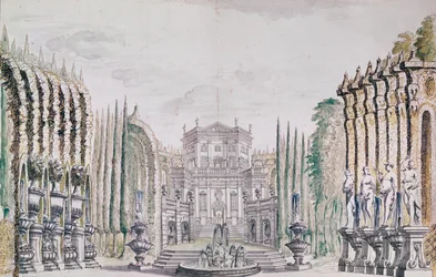 Diseño de escenario de un palacio para un teatro, c.1660-80
