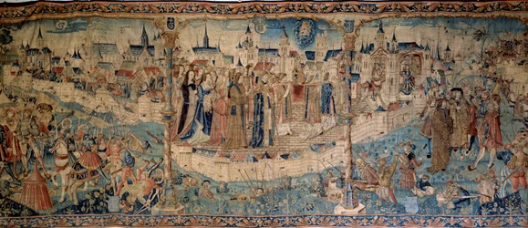 Asedio de Dijon por los suizos el 7/09/1513, tapiz de Tournai, Museo de Bellas Artes de Dijon.