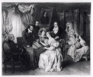 Firma del contrato de matrimonio en la oficina del notario, c.1840