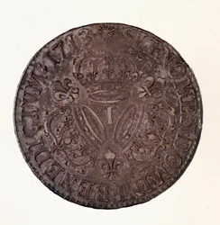 Ecu francés de plata, reinado del rey Luis XIV (1643-1715) 1713 Diam. 4 cm Nápoles, museo arqueológico