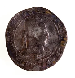 Testón de plata francés, reinado del rey Enrique III de Francia (1574-1589). Diámetro 3,5 cm Nápoles, museo arqueológico