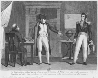 Sir Hudson Lowe entrando en el estudio de Napoleón I (1769-1821) en la isla de Santa Elena sin anunciarse