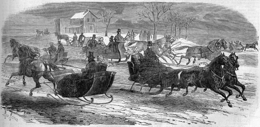 Trineo en Nueva York, Estados Unidos, invierno de 1858. Grabado en "Le Monde Illustré" n°47 del 6 de marzo de 1858.