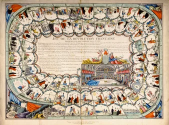 Tablero de serpientes y escaleras basado en la Revolución Francesa, 1791