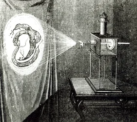 Microscopio solar, de Les Grandes Inventions Anciennes et Modernes por Louis Figuier (1819-94), París, 1861