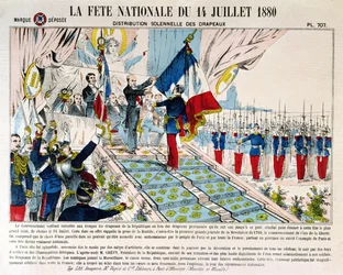 Distribución solemne de banderas en Longchamp por el presidente Jules Grevy (1807-91), 14 de julio de 1880, 1880