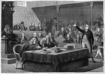 Discurso del diputado Fox al Parlamento de Inglaterra sobre la invasión de Suiza por Francia, noviembre de 1802 - Grabado de "Histoire du Consulat et de l