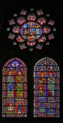 San Cosme, San Damián, San Gervasio y Proteo; sacerdotes donantes; la Virgen y el Niño arriba