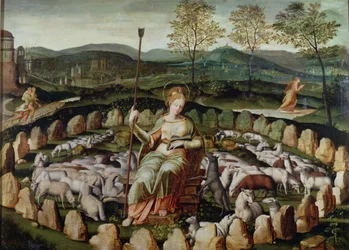 Santa Genoveva cuidando su rebaño
