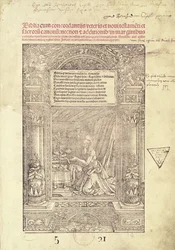 San Jerónimo en su estudio, página de título de una Biblia, impresa por J. Marion, Lyon, 1521