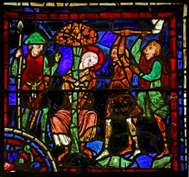San Martín atado a un árbol, escena de la Vida de San Martín, Catedral de Chartres